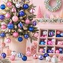 Lunmon 64 Pcs Blue Pink Christmas Ball