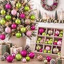 Lunmon 64 Pcs Lime Green Pink Christmas