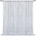 Silver Sequin Backdrop Curtain Glitter Fabric Party Decorations 8FTx10FT