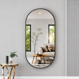 luppra 12 x 18 inches frameless decorative capsule wall mount mirror bathroom mirror semi curved finish  polished