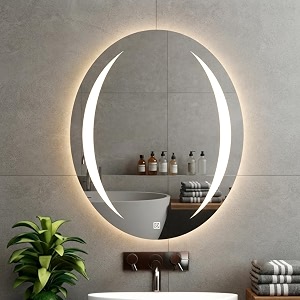 oval 18x24 inch wall-mounted led mirror with smart sensor and 3-color light warm white natural  mirror light wash basin wall mirror fancy washbasin and smart led design
