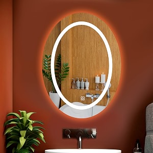 oval wall mounting mirror with light bathroomvenity and smart mirror size 18x24 inch led mirror 3 tone cool natural warm