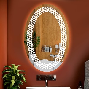 oval wall mounting mirror with light bathroomvenity and smart mirror size 18x24 inch led mirror 3 tone cool natural warm