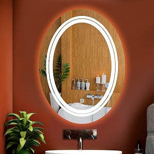 oval wall mounting mirror with light bathroomvenity and smart mirror size 24x18 inch led mirror 3 tone cool natural warm