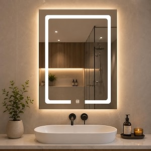 rectengale 18x24 inch wall-mounted led mirror with smart sensor and 3-color light warm white natural  mirror light wash basin wall and fancy washbasin mirrorsmart led design