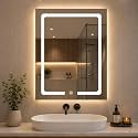 Rectengale 18x24 Inch Wall-Mounted LED Mirror with Smart Sensor and 3-Color Light (Warm, White, Natural) | Mirror Light, Wash Basin Wall and Fancy Washbasin Mirror,Smart LED Design