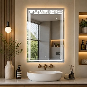 rectengale wall mounting mirror with light bathroomvenity and smart mirror size 18x24 inch led mirror 3 tone cool natural warm