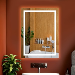 rectengale wall mounting mirror with light bathroomvenity and smart mirror size 18x24 inch led mirror 3 tone cool natural warm white