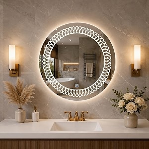 round 24x24 inch wall-mounted led mirror with smart sensor and 3-color light warm white natural  mirror light wash basin wall mirror fancy washbasin and smart led design