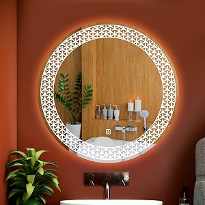 round 24x24 inch wall-mounted led mirror with smart sensor and 3-color light warm white natural  mirror light wash basin wall and fancy washbasin mirrorsmart led design