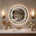 Round 24x24 Inch Wall-Mounted LED Mirror with Smart Sensor and 3-Color Light (Warm, White, Natural) | Mirror Light, Wash Basin Wall Mirror, Fancy Washbasin and Smart LED Design