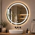 Round 24x24 Inch Wall-Mounted LED Mirror with Smart Sensor and 3-Color Light (Warm, White, Natural) | Mirror Light, Wash Basin Wall and Fancy Washbasin Mirror,Smart LED Design