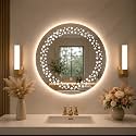 Round 24x24 Inch Wall-Mounted LED Mirror with Smart Sensor and 3-Color Light (Warm, White, Natural) | Light, Wash Basin Wall, Fancy Washbasin,Smart LED Design