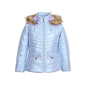 girl solid winters wear zipper hooded puffer jacket lavender 12-18 months