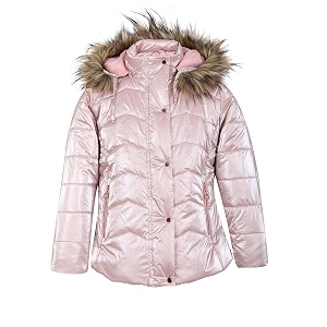 girls solid winters zipper hooded puffer jacket pink 8-10 years