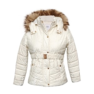 girls self design winter wear zipper hooded puffer jacket