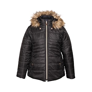 girls solid winter wear zipper hooded puffer jacket