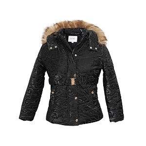 girls self design winter wear zipper hooded puffer jacket