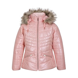 girls solid winters zipper hooded puffer jacket rose pink 18-24 months