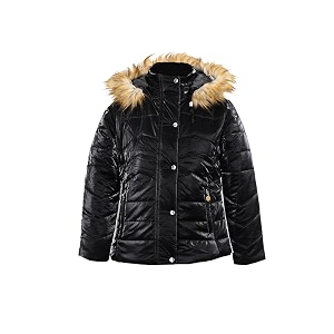 girls solid winters zipper hooded puffer jacket mettalic black 14-16 years