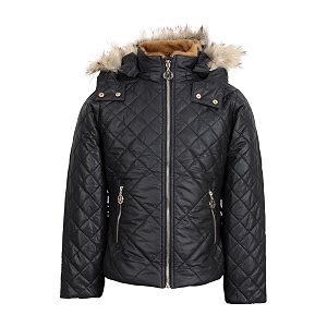 lure junior girls solid winters zipper hooded puffer jacket urban black 4-6 years