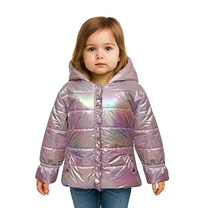 girls solid winter wear zipper hooded puffer jacket