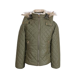 girls solid winter wear zipper hooded puffer jacket