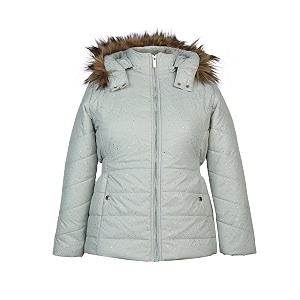 girls solid winter wear zipper hooded puffer jacket