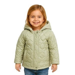 girls solid winter wear zipper hooded puffer jacket