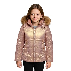 girls solid winter wear zipper hooded puffer jacket