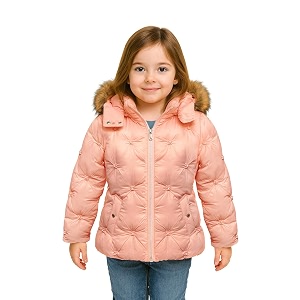 girls solid winter wear zipper hooded puffer jacket