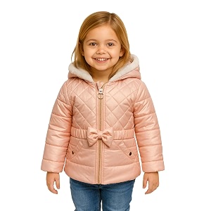 girls solid winter wear zipper hooded puffer jacket