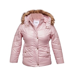 girls solid winter wear zipper hooded puffer jacket