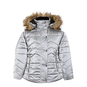 girls solid winters zipper hooded puffer jacket matellic grey 2-3 years