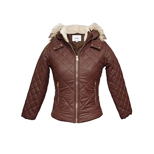 girls solid winter wear zipper hooded puffer jacket