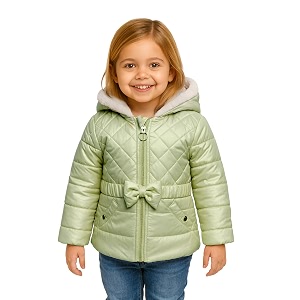 girls solid winter wear zipper hooded puffer jacket