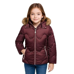 girls solid winter wear zipper hooded puffer jacket