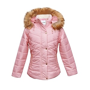 girls solid winter wear zipper hooded puffer jacket