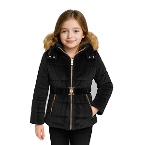 girls solid winter wear zipper hooded puffer jacket