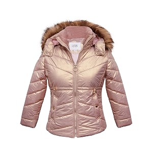 girls solid winter wear zipper hooded puffer jacket