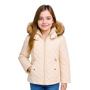 girls solid winter wear zipper hooded puffer jacket