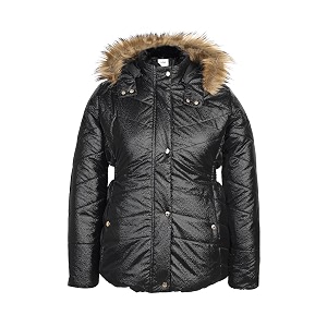 girls solid winter wear zipper hooded puffer jacket