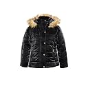 Girls Solid Winters Zipper Hooded Puffer Jacket Mettalic Black 14-16 Years