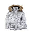 Girls Solid Winters Zipper Hooded Puffer Jacket Matellic Grey 2-3 Years