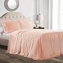 Lush Decor Ruffle Skirt Bedspread Set - 3-Piece Luxurious Farmhouse Bedding - Elegant Ruffle Detail - Timeless Style - Soft Lightweight Sheets - Full, Blush
