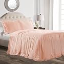 Lush Decor Ruffle Skirt Bedspread Set - 2-Piece Luxurious Farmhouse Bedding - Elegant Ruffle Detail - Timeless Style - Soft Lightweight Sheets - Twin, Blush