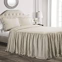 Lush Decor Ruffle Skirt Bedspread Set - 3-Piece Luxurious Farmhouse Bedding - Elegant Ruffle Detail - Timeless Style - Soft Lightweight Sheets - California King, Neutral
