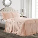 Lush Decor Ruffle Skirt Bedspread Set - 3-Piece Luxurious Farmhouse Bedding - Elegant Ruffle Detail - Timeless Style - Soft Lightweight Sheets - King, Blush