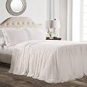 Lush Decor Ruffle Skirt Bedspread Set - 3-Piece Luxurious Farmhouse Bedding - Elegant Ruffle Detail - Timeless Style - Soft Lightweight Sheets - King, White