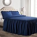 Lush Decor Ruffle Skirt Bedspread Set - 3-Piece Luxurious Farmhouse Bedding - Elegant Ruffle Detail - Timeless Style - Soft Lightweight Sheets - Queen, Navy